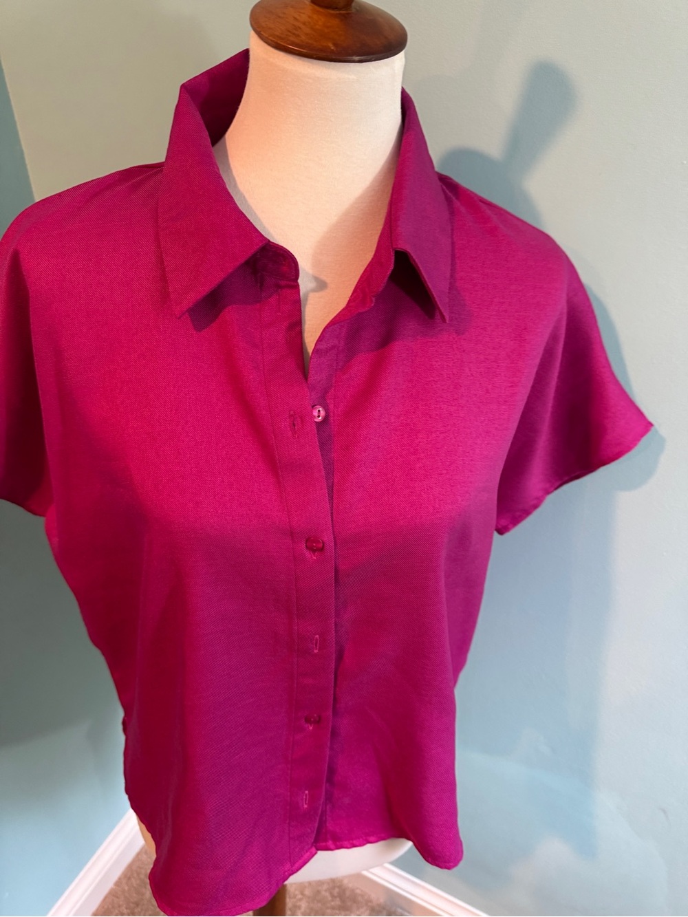 Bright Magenta Button-Up Short Sleeve Short Top